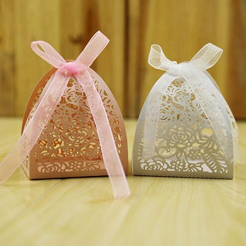 Laser Cut Candy Box Hollow Rose Flower Baby Shower Favors Boxes Gifts Candy Boxes Favor Holders With Ribbon Wedding Party Favor Decor