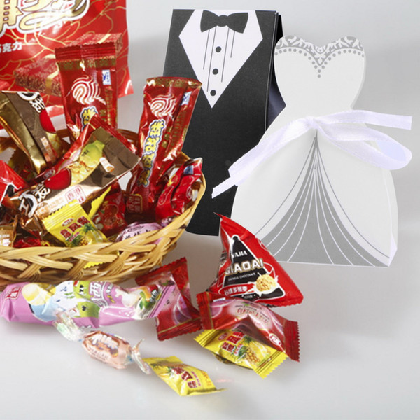 Black & white Candy Gift Boxes With Ribbon for Wedding Party Favor