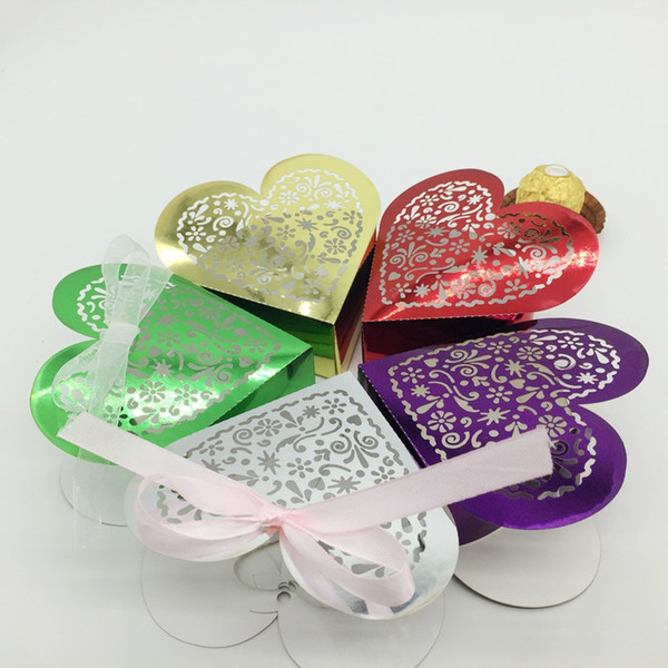 200pcs Laser Cut Heart Hollow Flower Candy Box Chocolates Boxes With Ribbon For Wedding Party Baby Shower Favor Gift