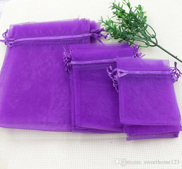 MIC Purple 7x9cm 9X11cm 13X18cm Organza Jewelry Gift Pouch Bags For Wedding favors,beads,jewelry