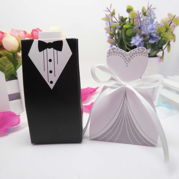 Bridal Gift Cases Groom Tuxedo Dress Gown Ribbon Wedding Favor Candy Box #3937