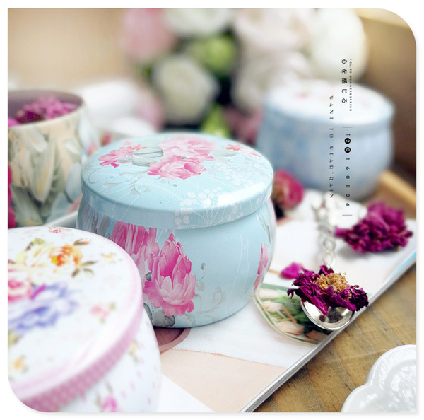 Portable Drum shaped tin boxes flower tea container cans for party gifts package 100pcs lot wholesale free shippin