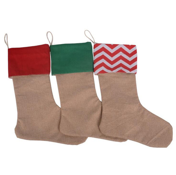 12*18inch 2017 New high quality canvas Christmas stocking gift bags Xmas stocking Christmas decorative socks bags