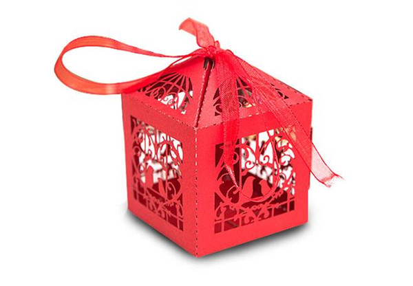 100pcs Chinese red Wedding Candy Box Hot Laser Cut Candy Gift Boxs European creative candy box Hollow cage and joyful box TH15