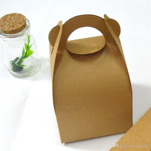 Kraft Paper Muffin Biscuit Cookie Cake Box Party Favor Bag Gift Handle 10x10x7cm H2010252