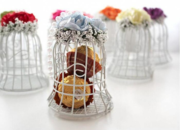 Wedding Favor gift Boxes White Metal Bell Birdcage Shaped with Flower Wedding Favor Supplies High Quality Wedding Candy Boxes gift