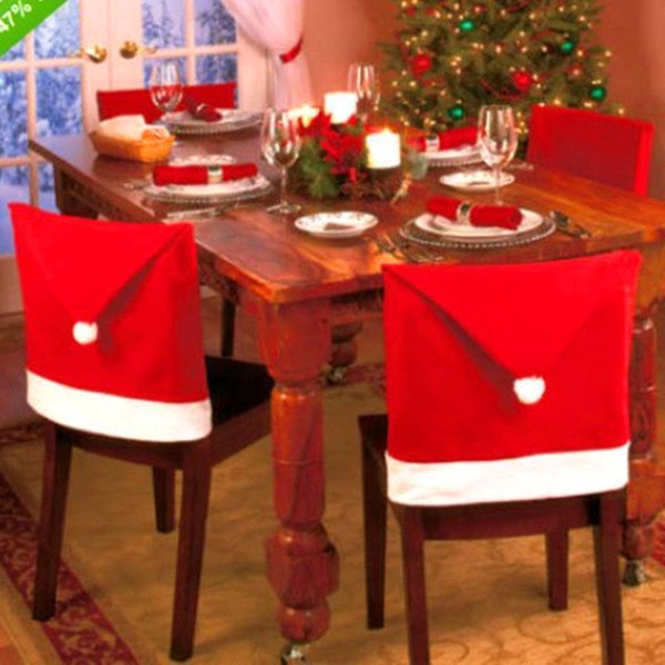 2016 Newest Chair Covers Santa Red Hat Chair Covers Christmas Decorations Dinner Chair Christmas Party Chair Cap Sets Free Shipping MYF270