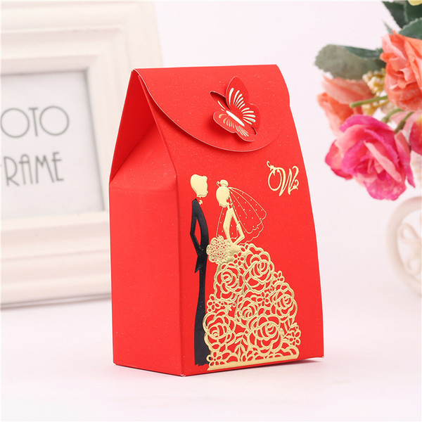 50pcs Candy Favor Boxes Red Rectangle Wedding Supplies Favor Gifts Paper for Mariage Decoration