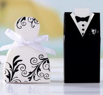 NEW Wedding candy box Bride Groom Wedding Bridal Favor best Gift Boxes 50 pairs /100pcs Gown Tuxedo