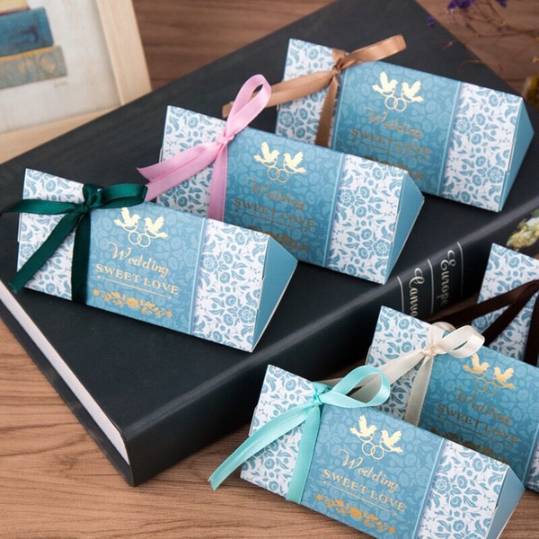 Beautiful Blue Wedding Favor Boxes Welcome Wedding Thank You Card Boxes Sweet Favor Bags Gift Box