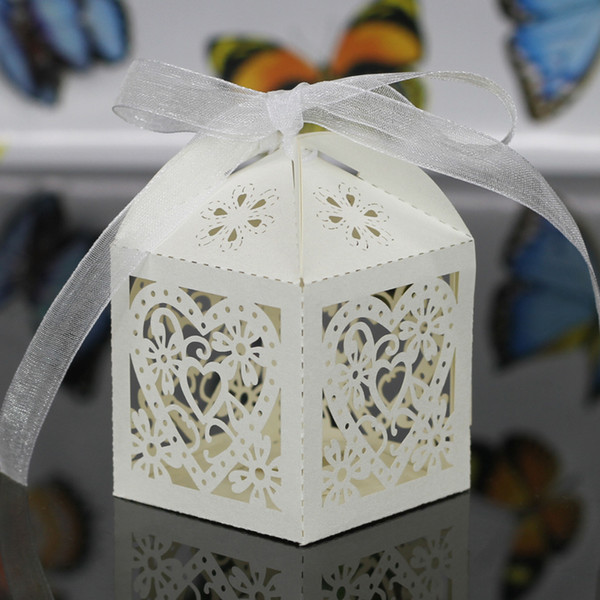 30 Colors Wedding Favor Holders Candy/Chocolate Bags Laser Cut Paper With Ribbons Wedding Gift Boxes BW-C010