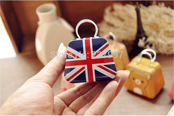 Wholesale 200pcs/lot national flag MINI handbag tin box , tin case wedding candy box By DHL