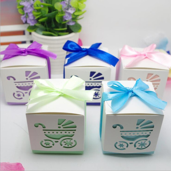 Hollow baby cart candy box baby stroller baby shower favor gift boxes wedding supplies candy chocolate boxes with ribbon