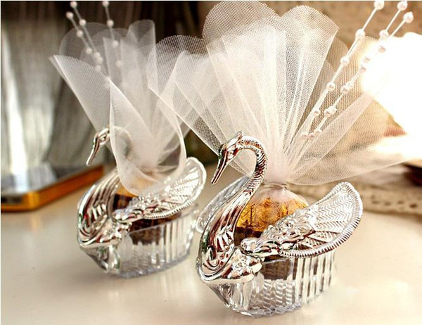 HOT New Wedding favors Candy box Acrylic Silver Swan Sweet Wedding Gift box Wedding Jewely Candy gift box 200pcs