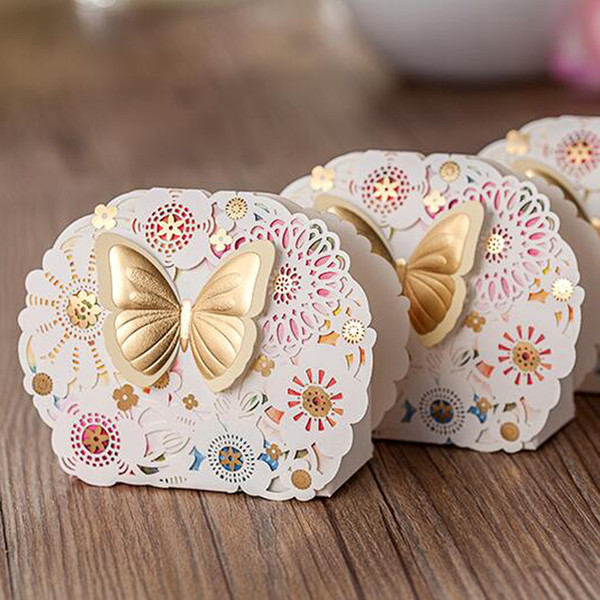 Flower and Butterfly Theme Wedding Candy Box Romantic Favors and Gifts Bag Laser Cut Party Baby Birthday Paper Candy Box