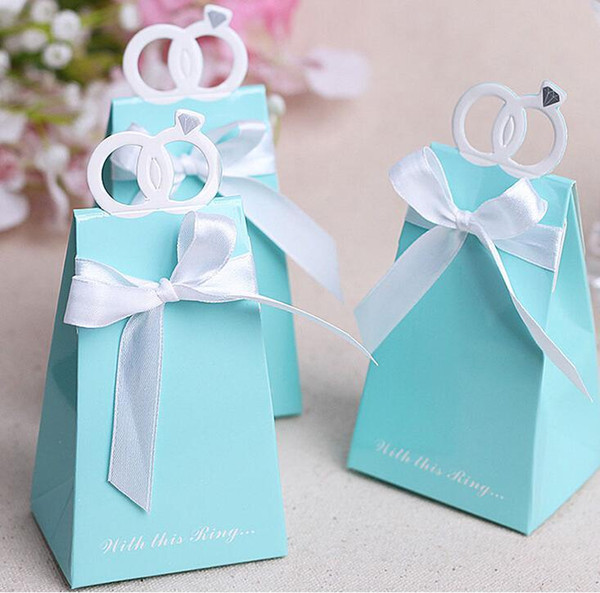 Lake blue diamond ring box Wedding Bridal Favors Candy Party Boxes Favor Wedding Supplies Free Shipping