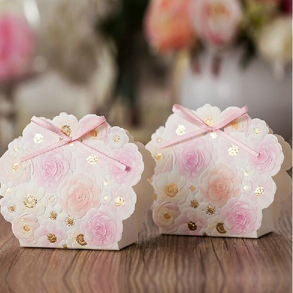 Wedding Reception Card Box Favor Gifts Bag Elegant White Luxury Decoration Flower Laser Cut Party Sweet Paper Candy Box