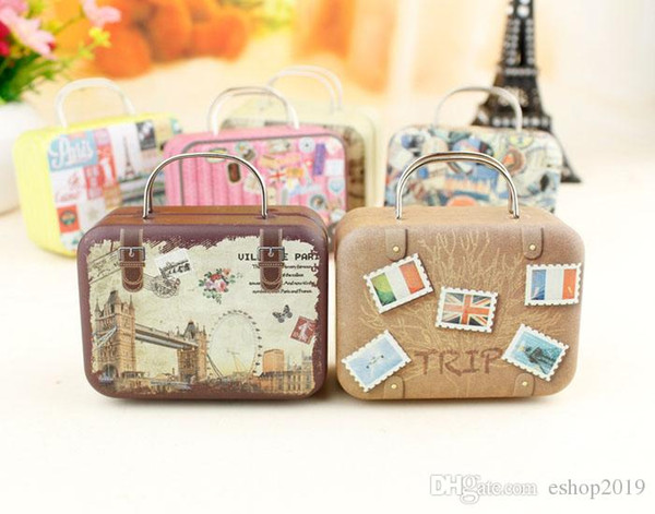 2016 New Retro Suitcase Candy Box Sweet Love Wedding Party Gift Jewelry Tin plate Boxes Mix 6 Style 