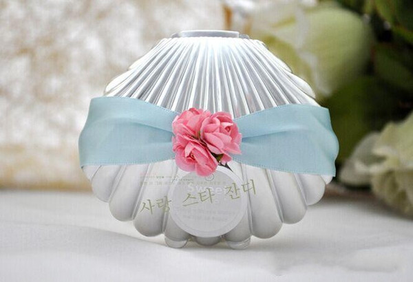 Creative Gold/Silver Shell Candy Gift Box Wedding Favors Candy Boxes Favor Holders With Ribbon High Quality