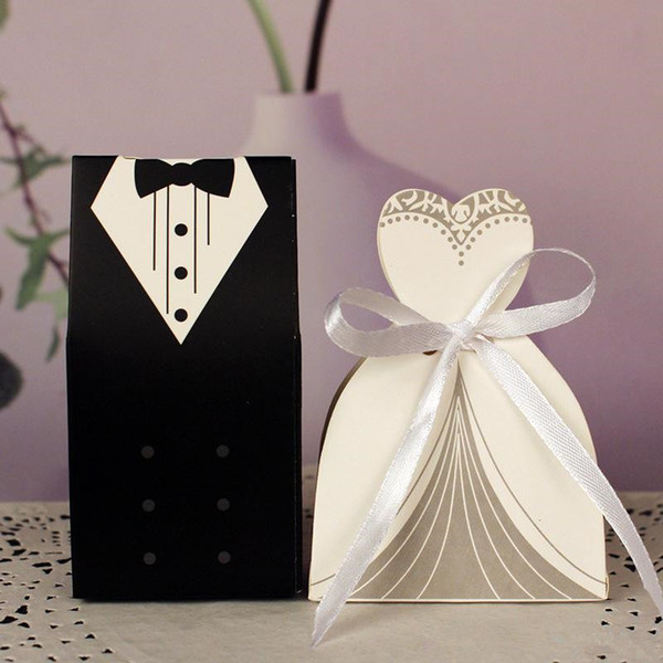 Wholesale 100 Pieces/Lot 2018 Groom&Bride Paper Favor Holders Hot Sale Wedding Party Candy Favor Boxes