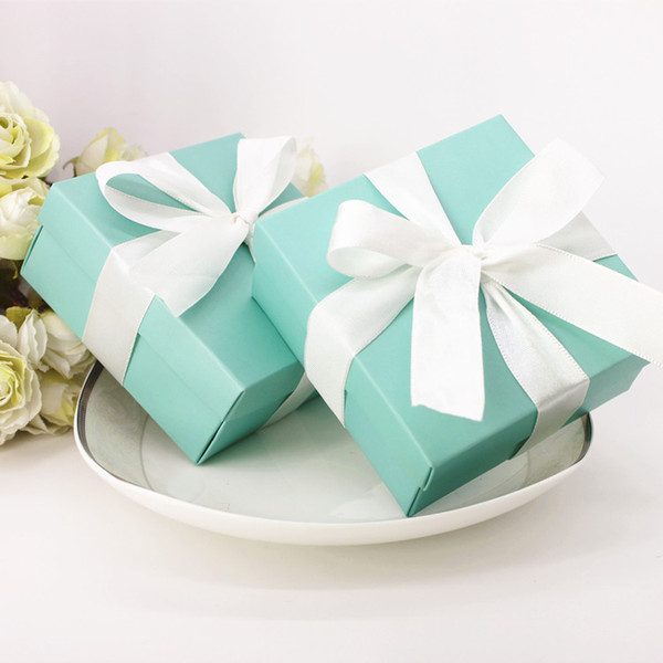 Pretty T Blue Wedding Favor Boxes With Ribbons Birthday Party Decoration Wedding Candy Boxes Square Pink Paper Boxes In Stock