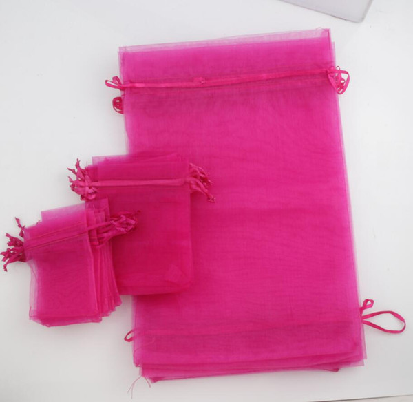 100pcs/lot Fuchsia 4 sizes Organza Jewelry Gift Pouch Bags For Wedding favors 7X9cm 9X12cm 13X18cm 20X30cm