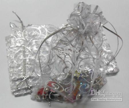 Hot ! 100pcs White Hot silver Vine Pattern Organza Gift Bags 10x12cm Jewelry Pouches