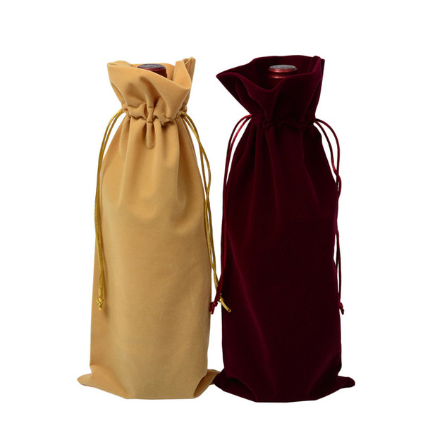 50Pcs Velvet Wine Bottle Bags Velour Gift Pouch Wedding Favor 15X36cm Bags Wine Red Blue Khaki