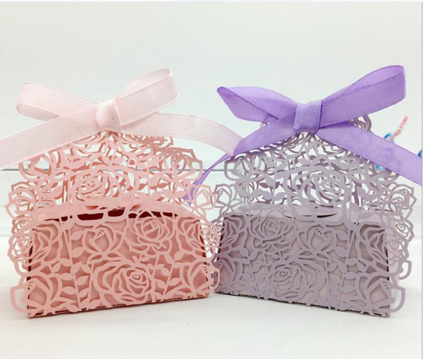 Wedding Supplies Hollow Rose Flower Candy Boxes Party Decor Favor Boxes Ribbon Gifts Holder Chocolate Bags