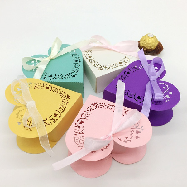 200pcs Laser Cut Heart Hollow Candy Box Chocolates Boxes With Ribbon For Wedding Party Baby Shower Favor Gift