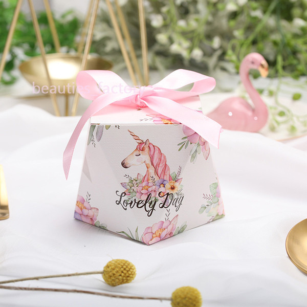 100pcs Unicorn Candy Boxes Diamond Shape With Ribbon Gift Wrapping Box Wedding Favours Multi Style for Choose New