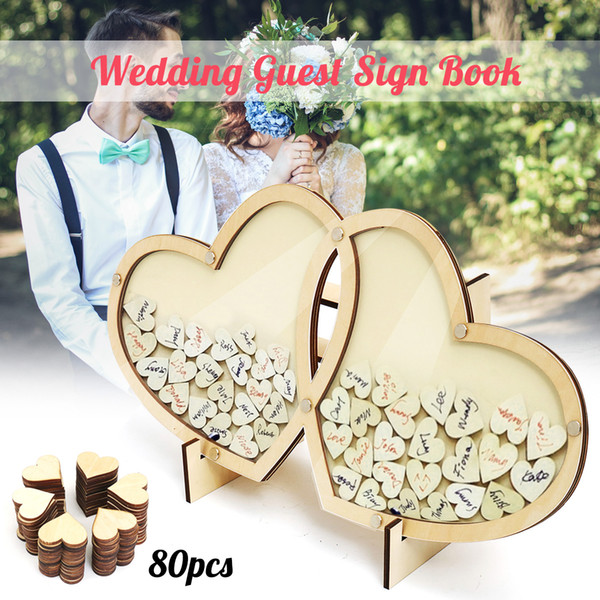 Personalized Hearts Wedding Guest Book Visit Signature Sign Book 3D Wooden Double-Heart Pendant Drop Ornaments Party Decoration