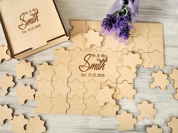 personalize wedding Guest Book Jigsaw Puzzles Rustic Guest Book Rustic Wedding Guestbook Alternative Sign