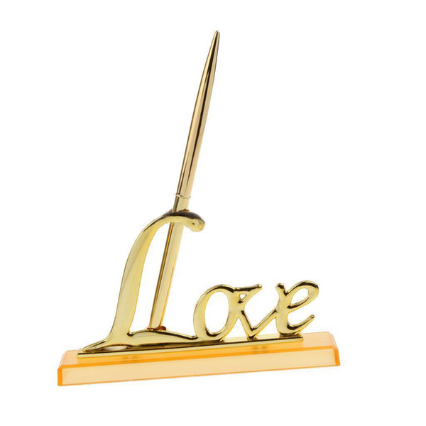 Set Gold/Silver Hot Alloy Decoration With Love Holder Stand Signing Pen Guests