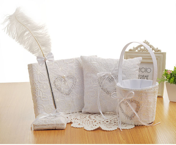 Popular wedding products 4 sets of creative pillow + guest book + feather pen + flower basket wedding supplies