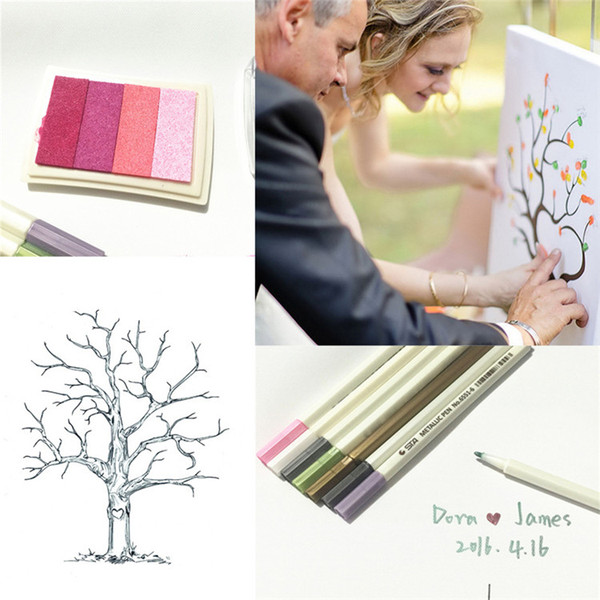 Wedding Fingerprint Tree And Inkpad Wedding Guest Book Tree Unique Signature Guestbook Vintage Wedding Decorations Party Wedding Supplies
