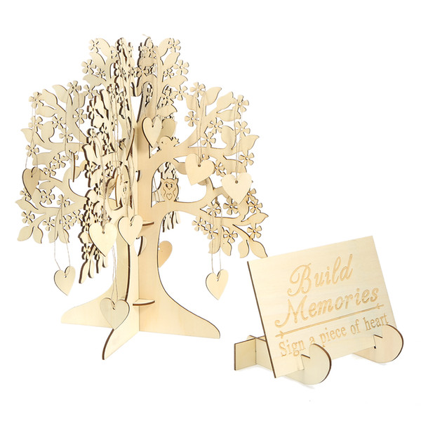 3D Wedding Guest Book Tree Wedding Guest Signature Book Wooden Hearts Pendant Drop Ornaments for Wedding Party Decor Supplies
