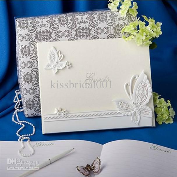 Kissbridal New Wedding Ceremony Accessories Wedding Favors Party Supplies Beautiful Noble Resin Butterfly White Wedding Guest Books XF141