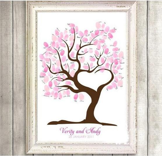2017 Wedding Supplies Custom Made Romantic Unique Fringerprint 30x40CM Sign In Guest Books Special Creative Loving Tree