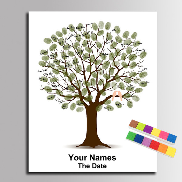 Personalized Wedding Custom Guest Book Fingerprint Tree Love Birds Signature Painting Canvas Painting Anniversary Wedding Gifts