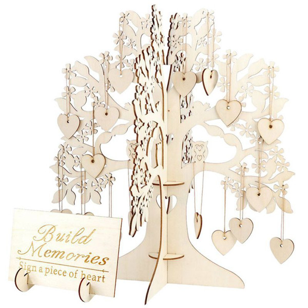 Wedding Guest Book Tree Wooden Visit Sign Guest Book Hearts Pendant Drop Ornaments for Wedding Party Decoration Supplies DIY Set