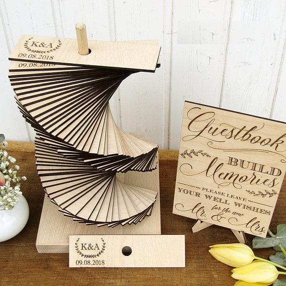 customize save the date Wreath Wedding Guest Book Tower, Custom 3D Wood Wedding Guestbook Alternative, Build Memories Guestbook