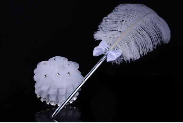 Wholesale - New Fashion Wedding Supplies White Ostrich Feather Pen Guest Signing Pen with Diamante Free Shipping