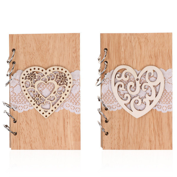 Retro Wooden Guest Book for Wedding Party Hollow Loving Heart Wood DIY Signature Guest Books with White Lace