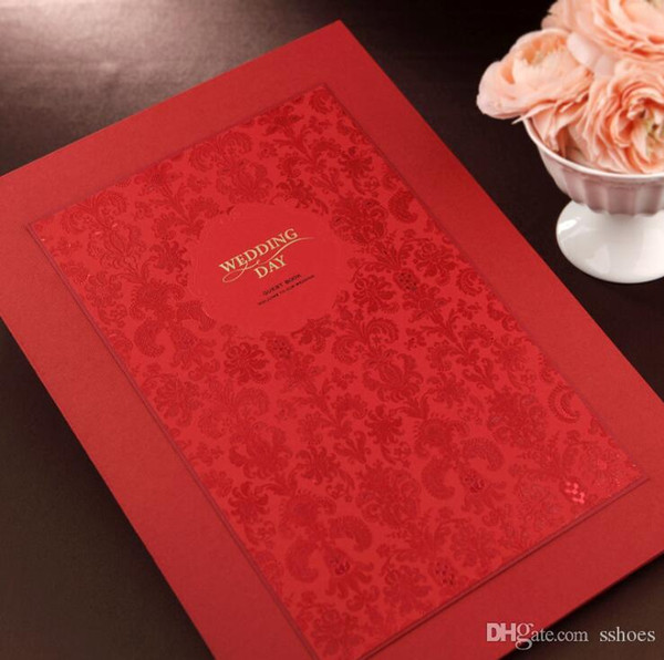 Red Laser Cut Flower Wedding Party Guest Books Guestbook 35*25