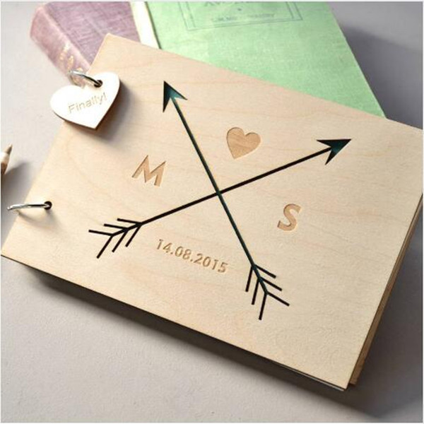 Custom Love Arrow Wedding Guest Book,Engraved Wooden Guest Book,Wedding Sign Book with Name & Date,Personalized Gift for Wedding
