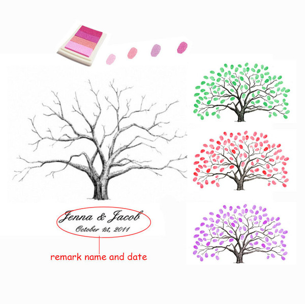 Wedding Tree Free Custom Name Date Canvas Print Fingerprints Guestbook Personalized DIY Guest Book for Engagement Party & Wedding