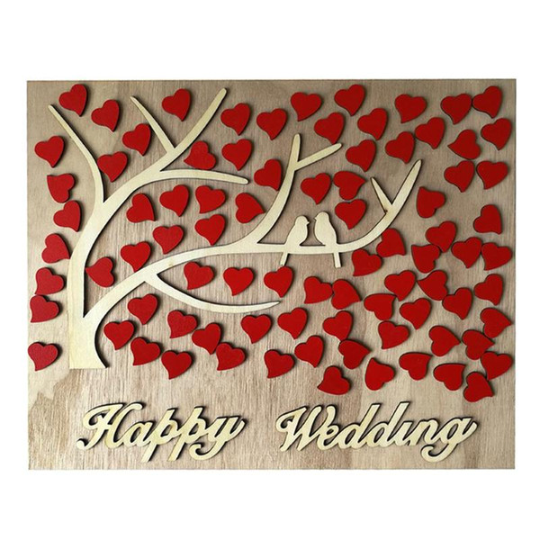 DIY Wooden Customs Letter HAPPY WEDDING Heart Tree Guestbook Wedding Signature Guest Books