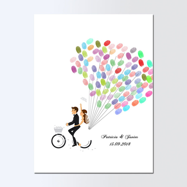 Free Custom Name Date Wedding Guest Book Bride Groom Bike Canvas Painting, DIY Fingerprint Guest Book, livre d'or de mariage