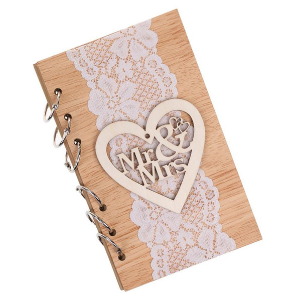2018 Wedding Decoration Notebook Mr & Mrs Notepad Visitor Registration Book Vintage Coil Notebook Wood Decorative Pattern